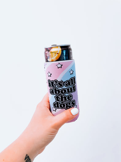 All About the Dogs Slim Can Cooler/Koozie sold by Royal Collections and Co. made by Dapper Paw