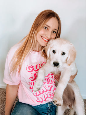 Girls Just Want To Have Dogs Original Tee Dog Mom Pink tshirt made and designed by royal collections and co.JPG