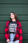 Caffeine, Canines, Carbs and Cuddles Dog Mom T-Shirt made by Royal Collections and Co. 