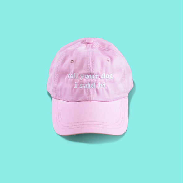 Tell Your Dog I Said Hi dog mom hat in Pink sold by Royal Collections and Co. made by Dapper Paw