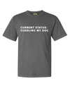 DOG MOM SHIRT CURRENT STATUS CUDDLING MY DOG DOG MOM TEE MADE AND SOLD BY ROYAL COLLECTIONS AND CO COMFORT COLORS COZY AND COMFY TEE 