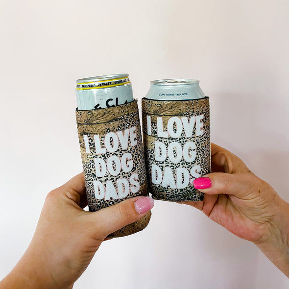 i love dog dads dog mom slim can cooler koozie cheetah leopard animal print koozie made by dapper paw sold by royal collections and co..JPG