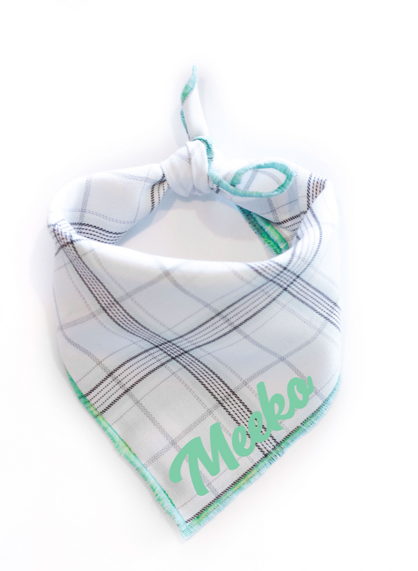 Minimal Mint Plaid Dog Bandana made by Royal Collections and Co.